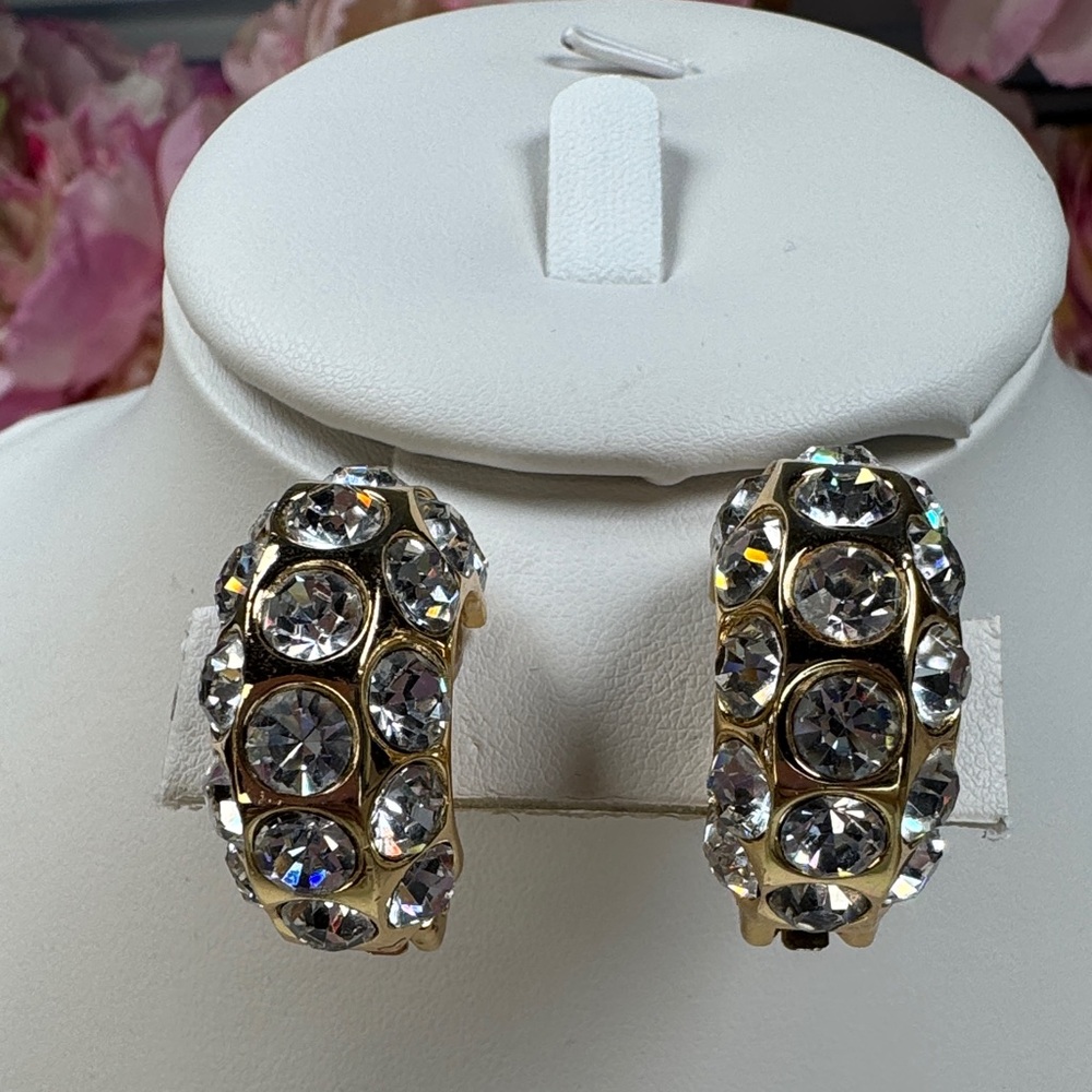 Vintage Dior Gold tone and clear Crystal Earrings